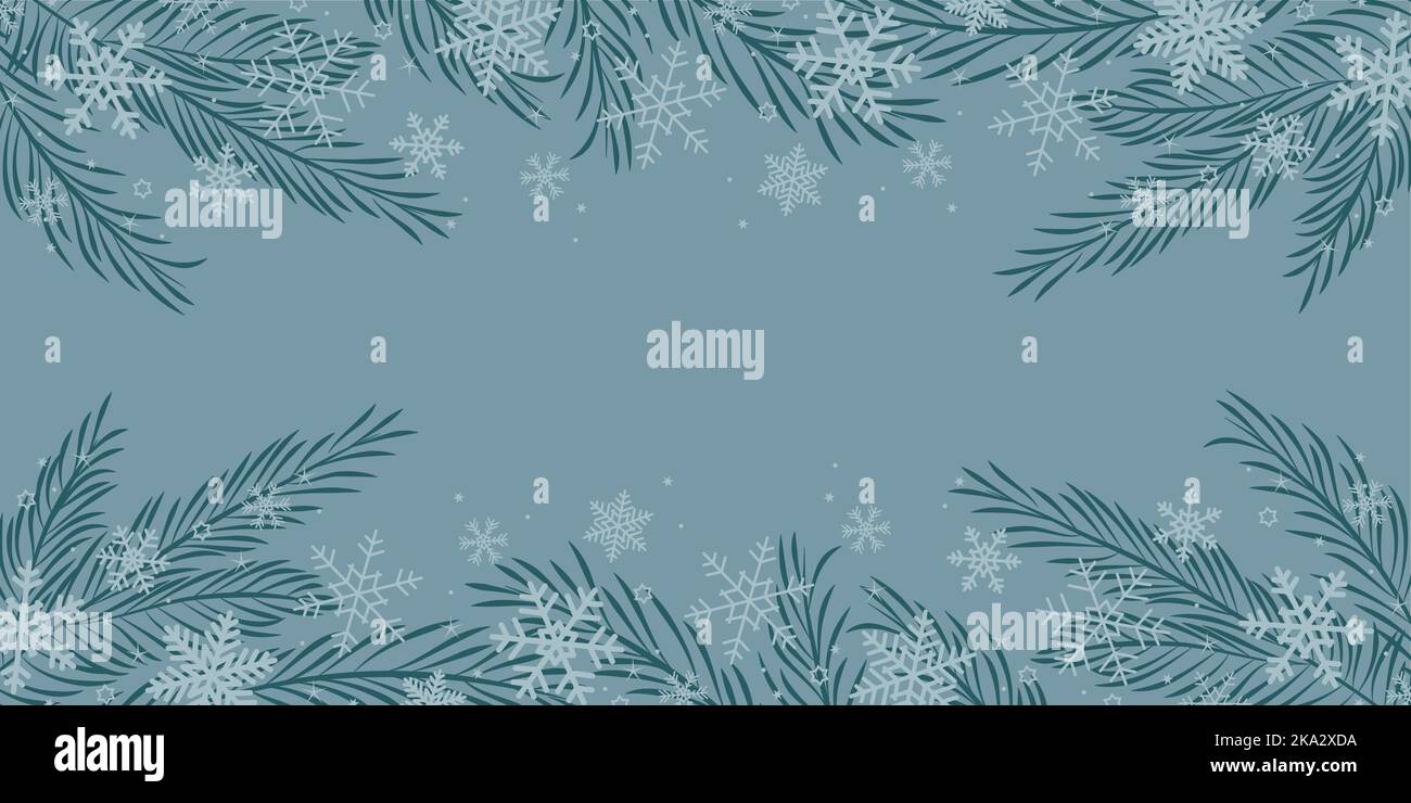 christmas winter background landscape fir branches border with snowfall ...