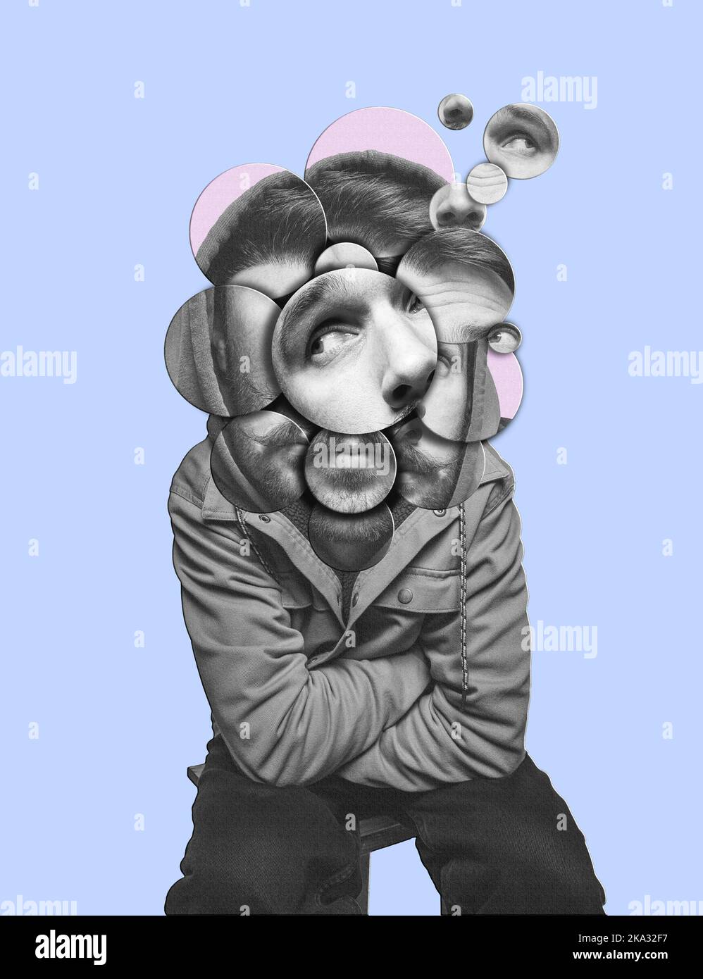 Overthinking Collage Contemporary art collage. Creative design. Man with diverse head made ...