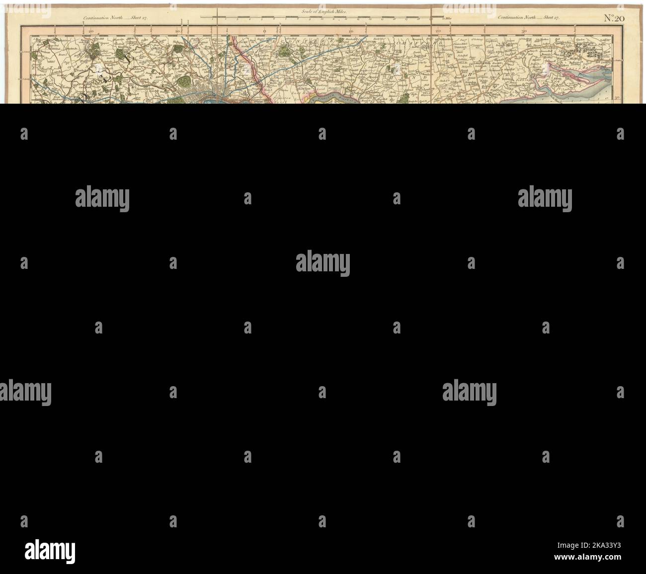 LONDON, THAMES ESTUARY, NORTH DOWNS & HIGH WEALD. W Kent, E Surrey CARY 1832 map Stock Photo