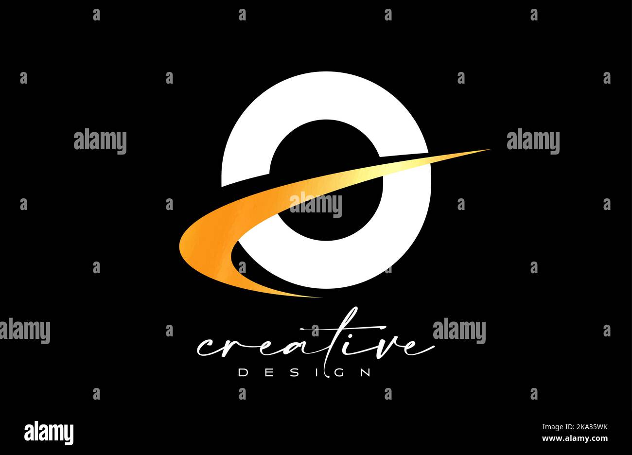 O Letter Logo Design with Creative Golden Swoosh. Letter o Initial icon ...
