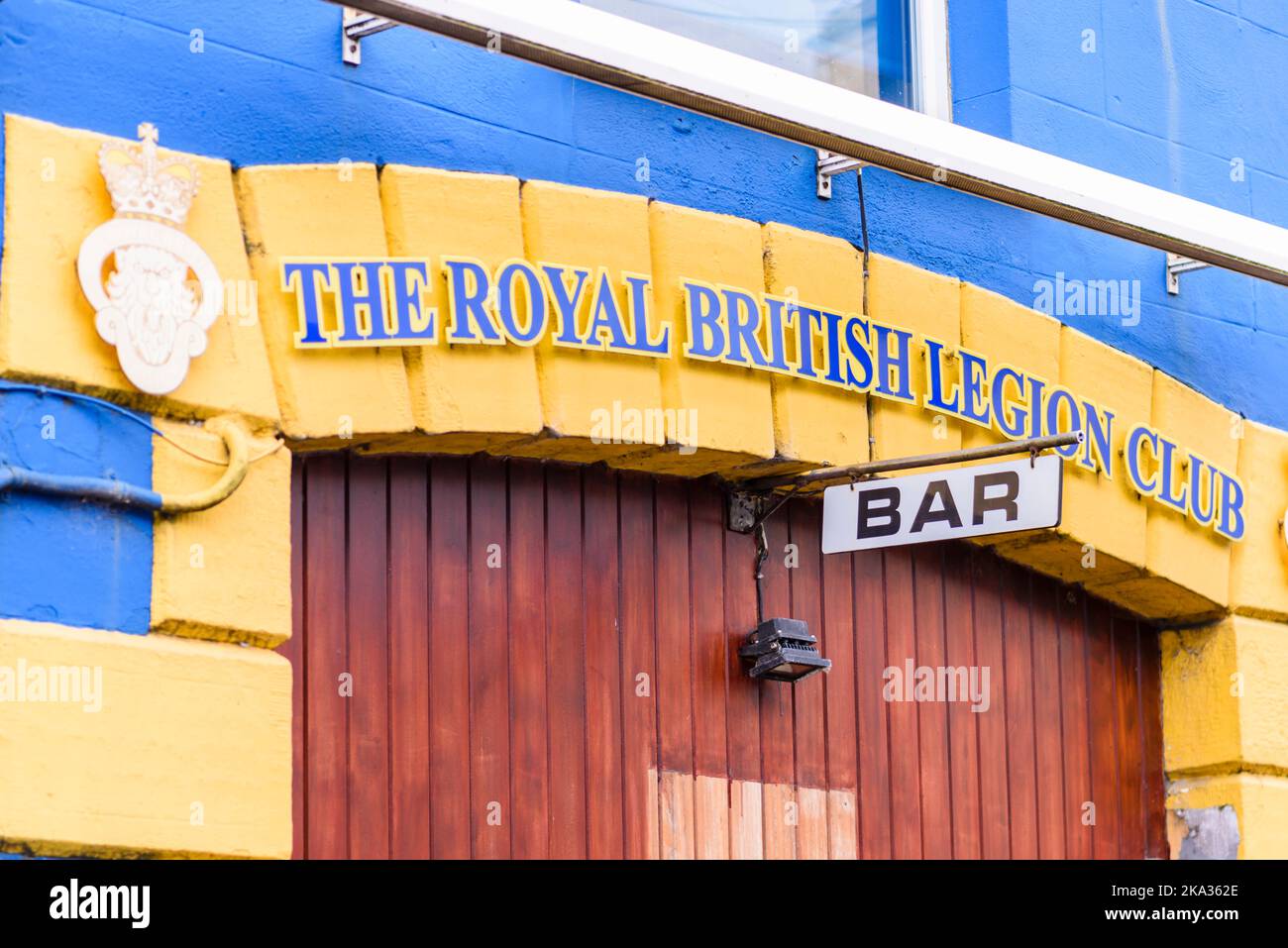 Sign above the entrance to a Royal British Legion club saying 'BAR'. Castlederg, Northern Ireland Stock Photo