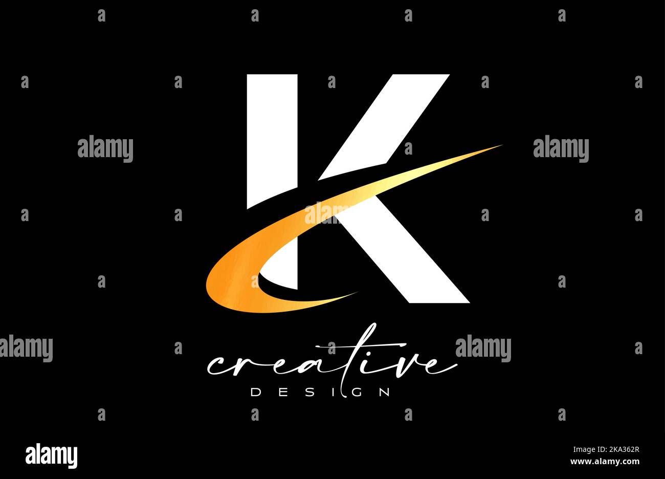 K Letter Logo Design with Creative Golden Swoosh. Letter k Initial icon ...