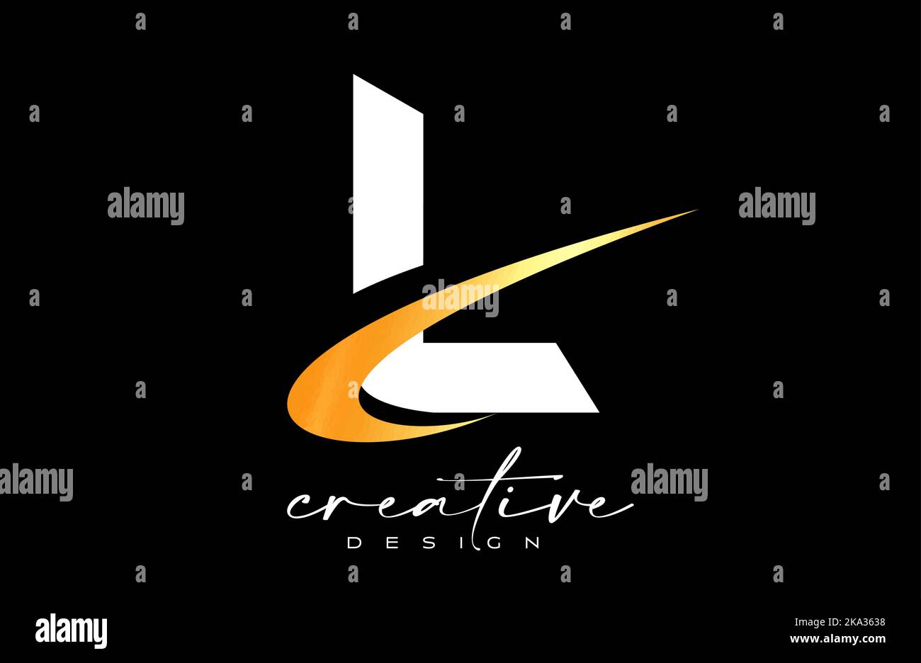 L Letter Logo Design with Creative Golden Swoosh. Letter l Initial icon ...