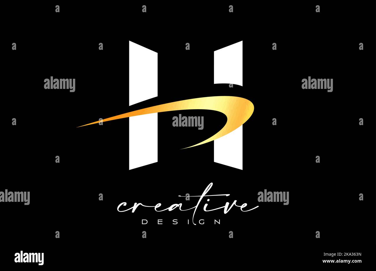 H Letter Logo Design with Creative Golden Swoosh. Letter h Initial icon ...