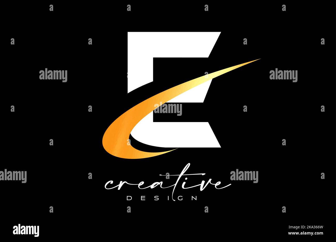 E Letter Logo Design with Creative Golden Swoosh. Letter e Initial icon ...