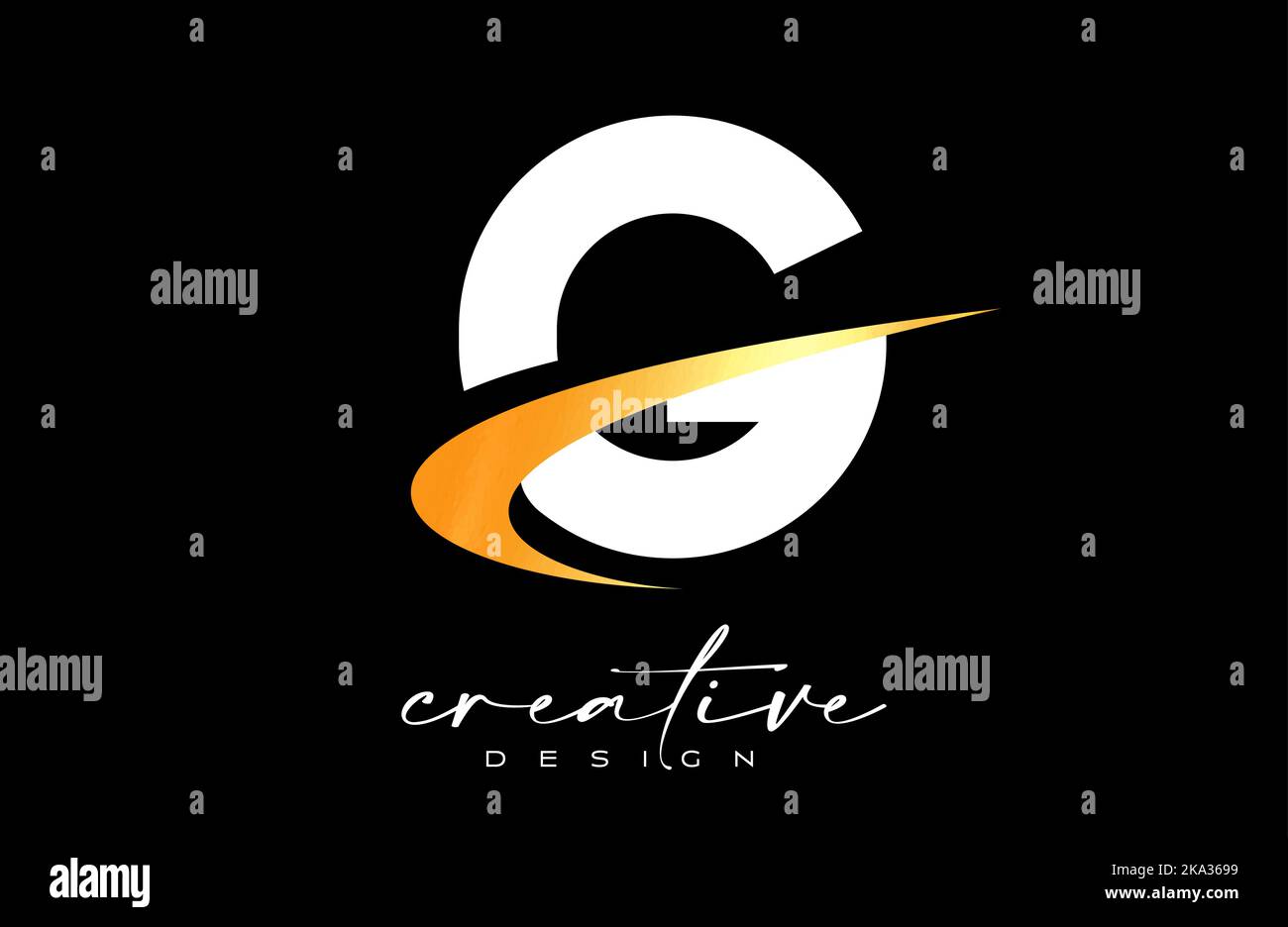 G Letter Logo Design with Creative Golden Swoosh. Letter g Initial icon ...