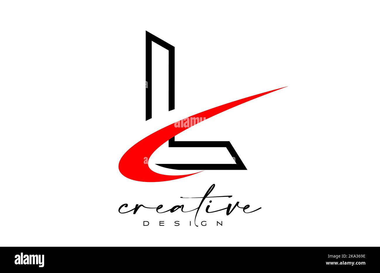 Outline L Letter Logo Design with Creative Red Swoosh. Letter l Initial ...