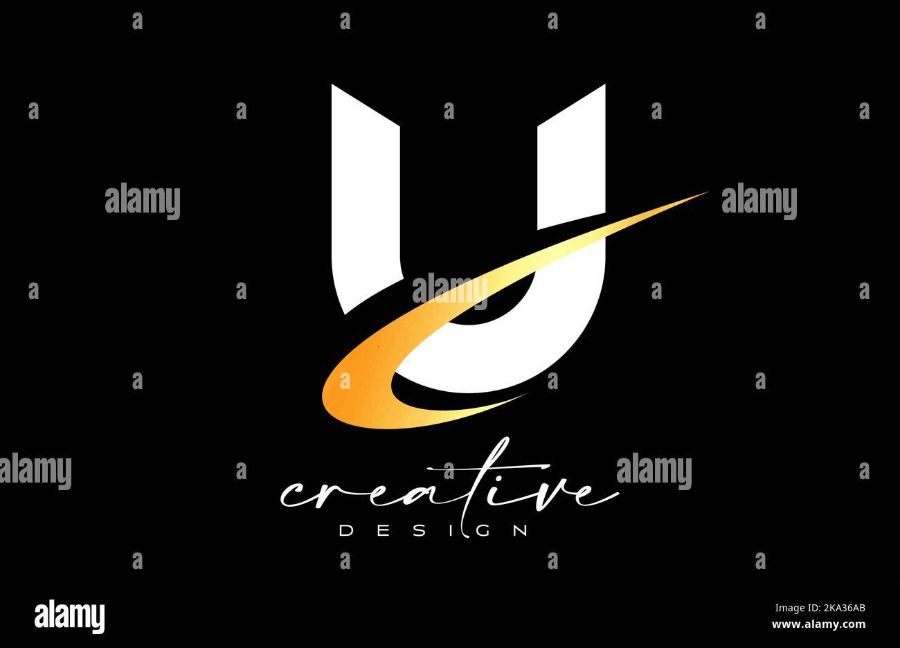 U Letter Logo Design with Creative Golden Swoosh. Letter u Initial icon ...