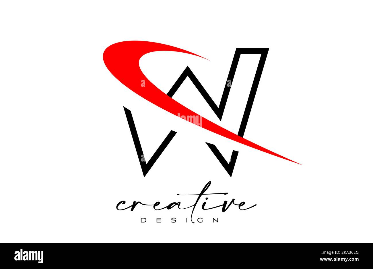 Outline W Letter Logo Design with Creative Red Swoosh. Letter w Initial ...