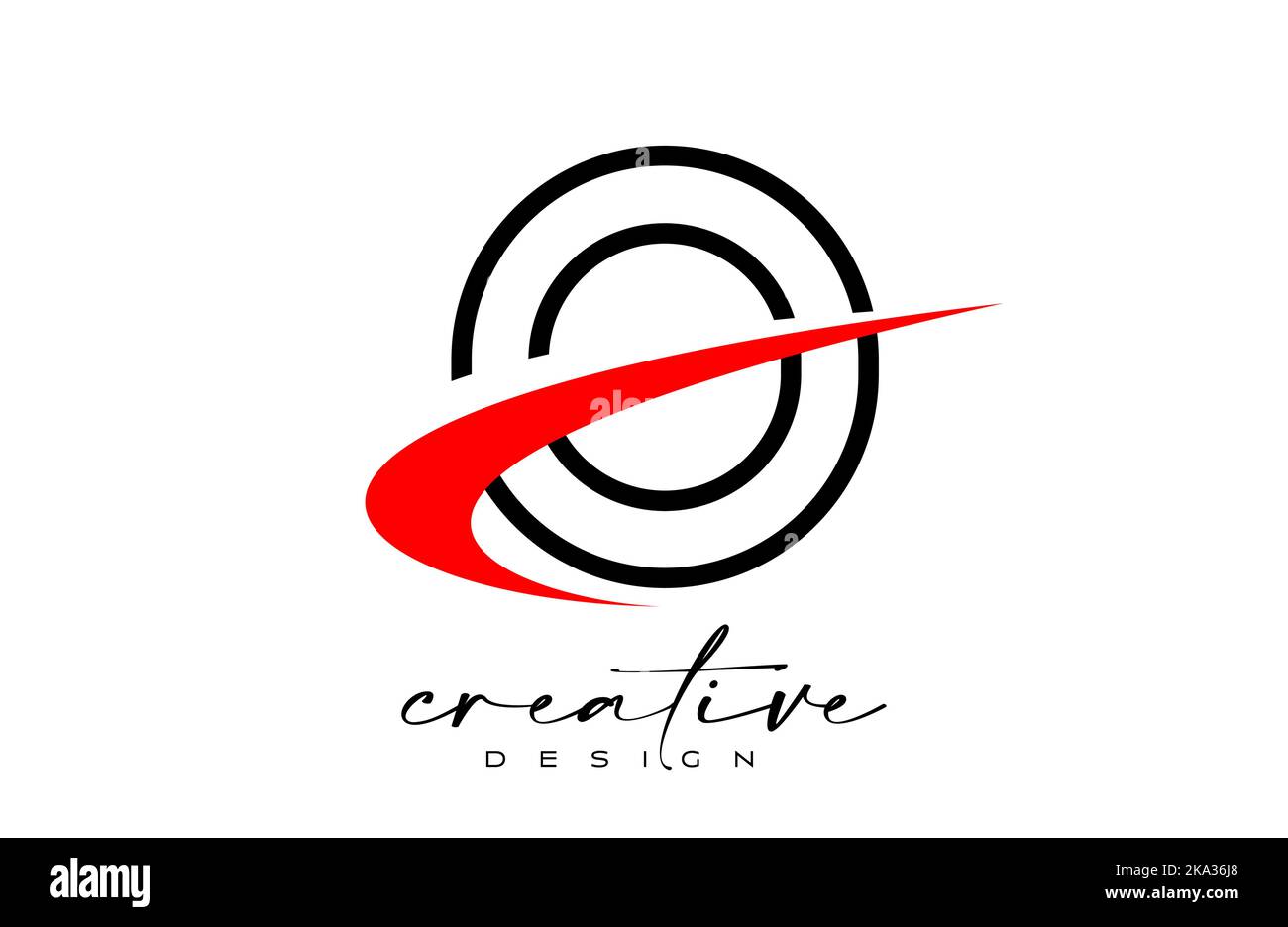 Outline O Letter Logo Design with Creative Red Swoosh. Letter o Initial ...