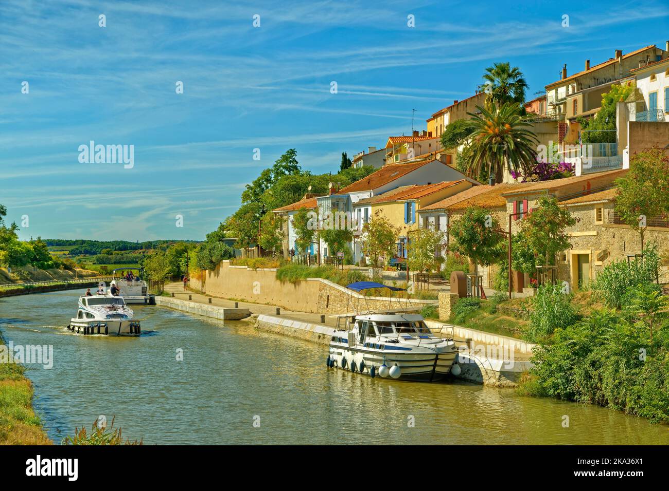 The Canal du Midi at Paraza in the Aude Department in the south of France. Stock Photo