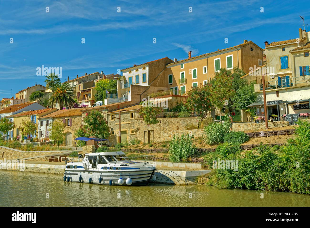 The Canal du Midi at Paraza in the Aude Department in the south of France. Stock Photo