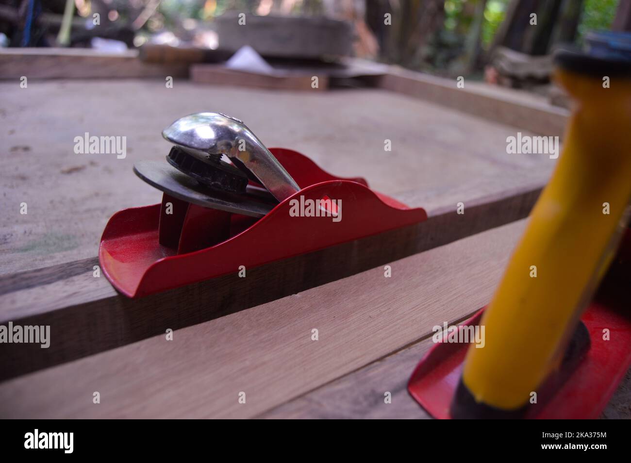 wood smoothing tool with wood craft background. manual craft tools