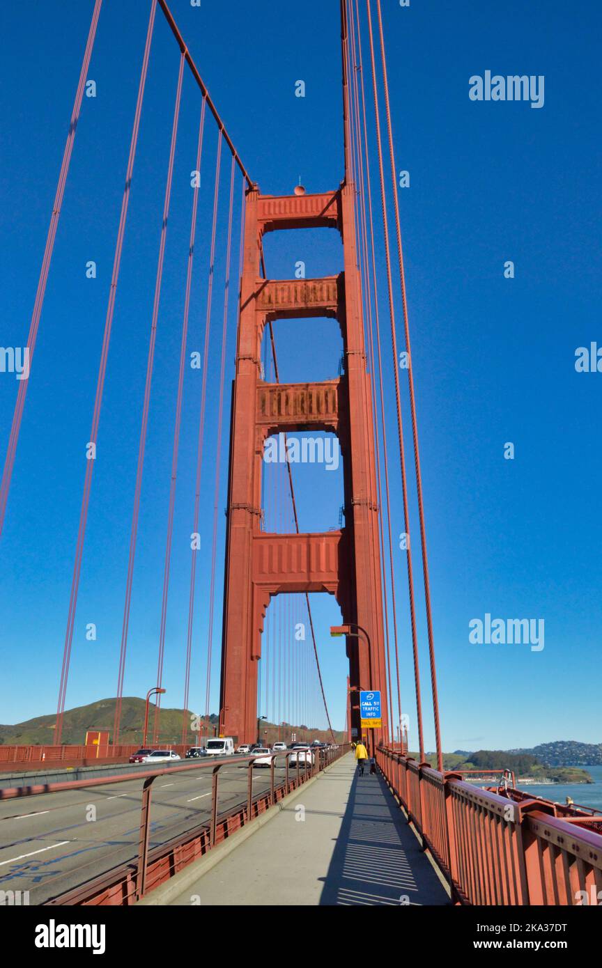 A vertical shot of the famous Golden gate bridge in San Fransicso ...