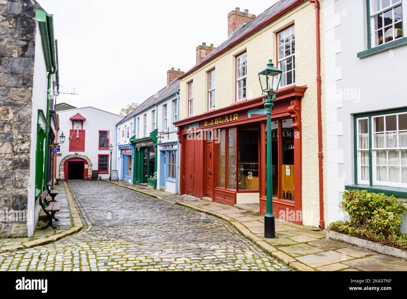 Shops in a street of a very old Irish town from the 19th century 1800s