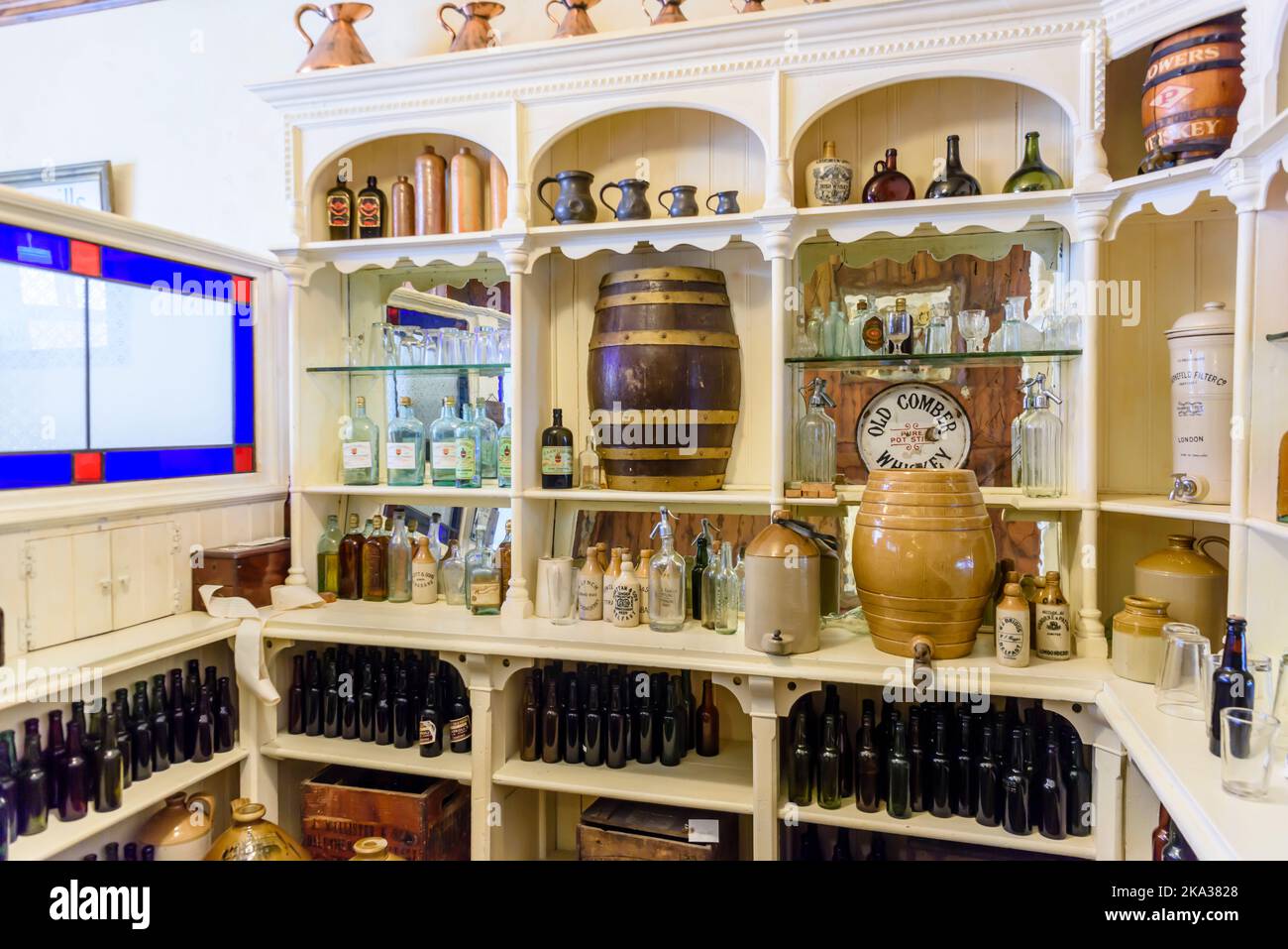 Bar in a very old Irish Pub from the 19th Century 1800s, with barrels