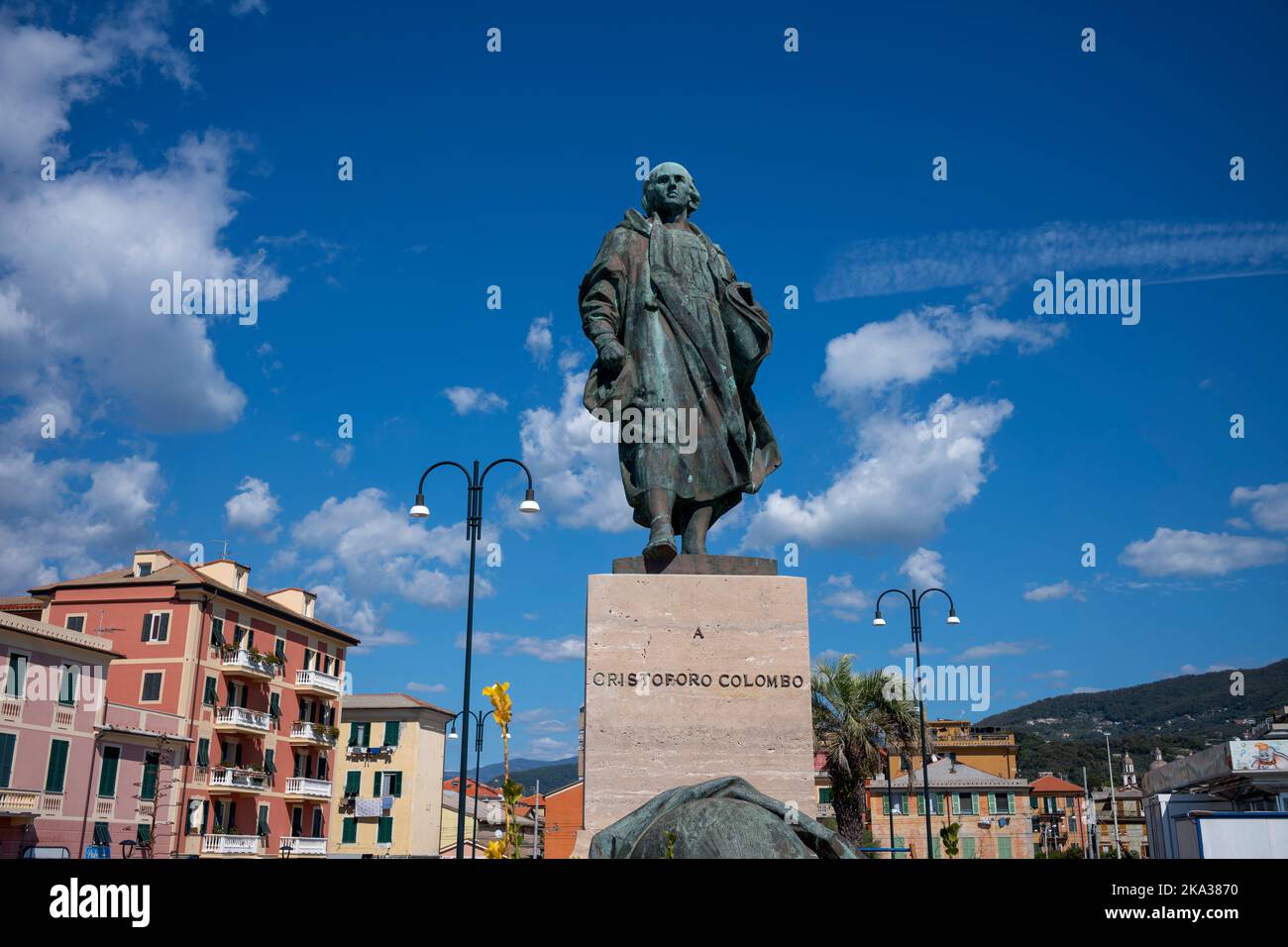 Lavagna Chiavari Riviera Liguria Italy Sept 2022 Statue of Christopher Columbus, Cristoforo Colombo Stock Photo