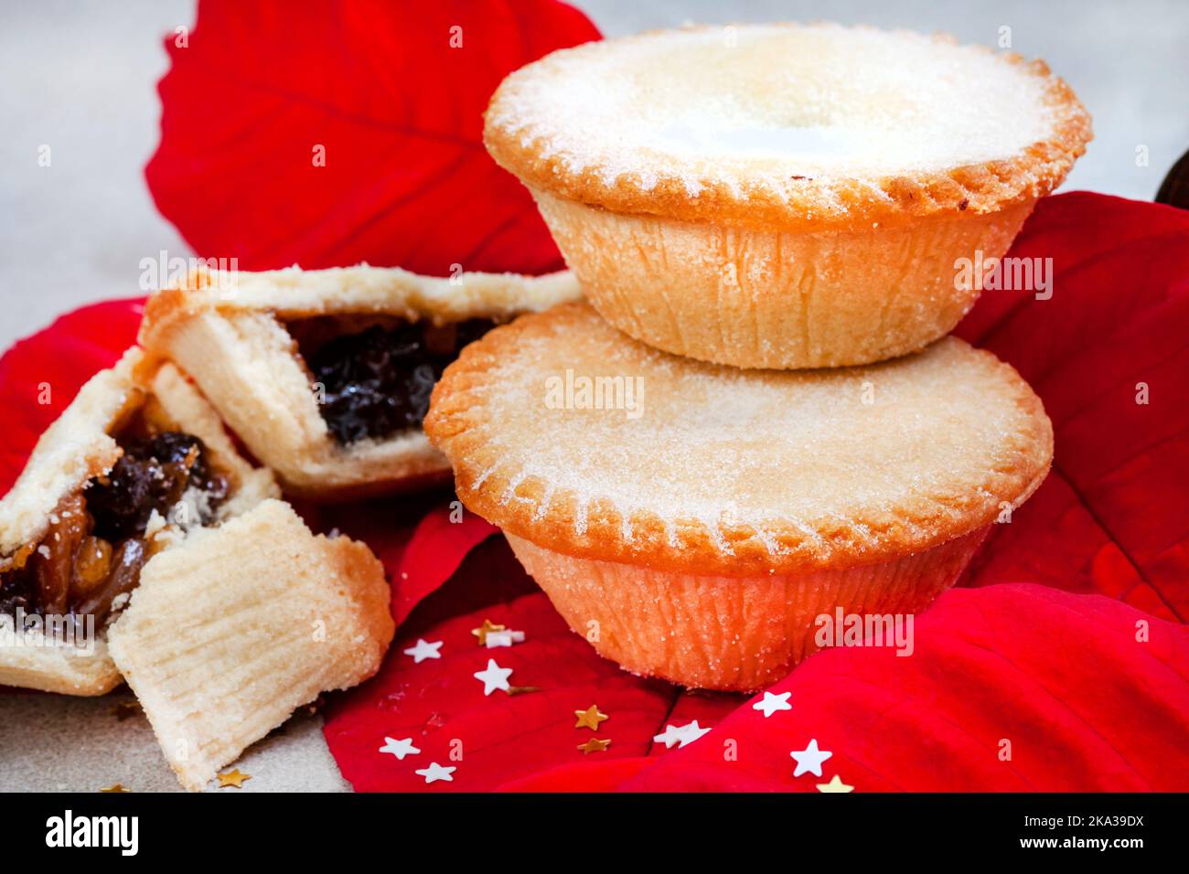 Christmas fruit mince pies on gray surface with lots of copy space