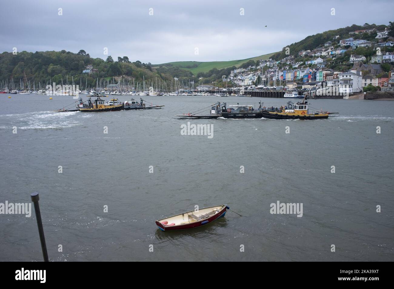 The Dartmouth-Kingswear vehicle ferry across the River Dart. Stock Photo