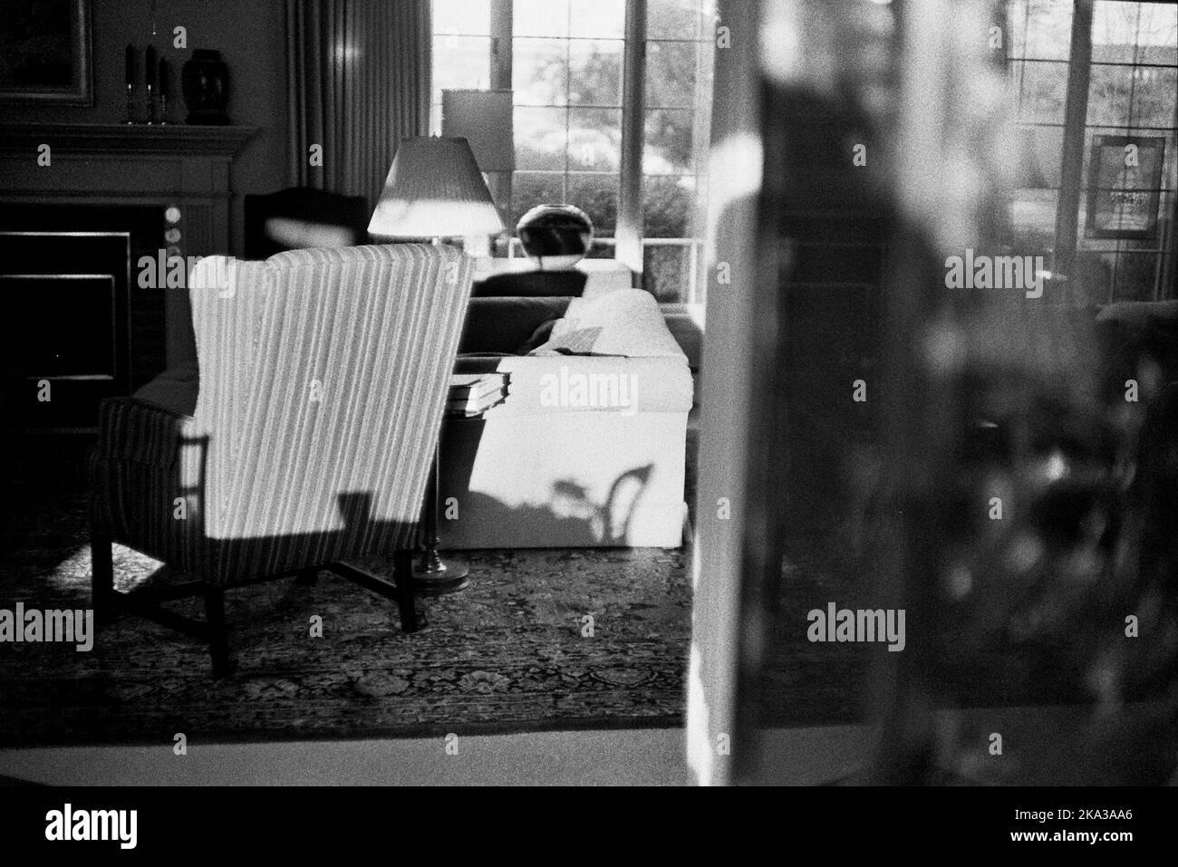 A view of interior with furniture in black and white Stock Photo - Alamy