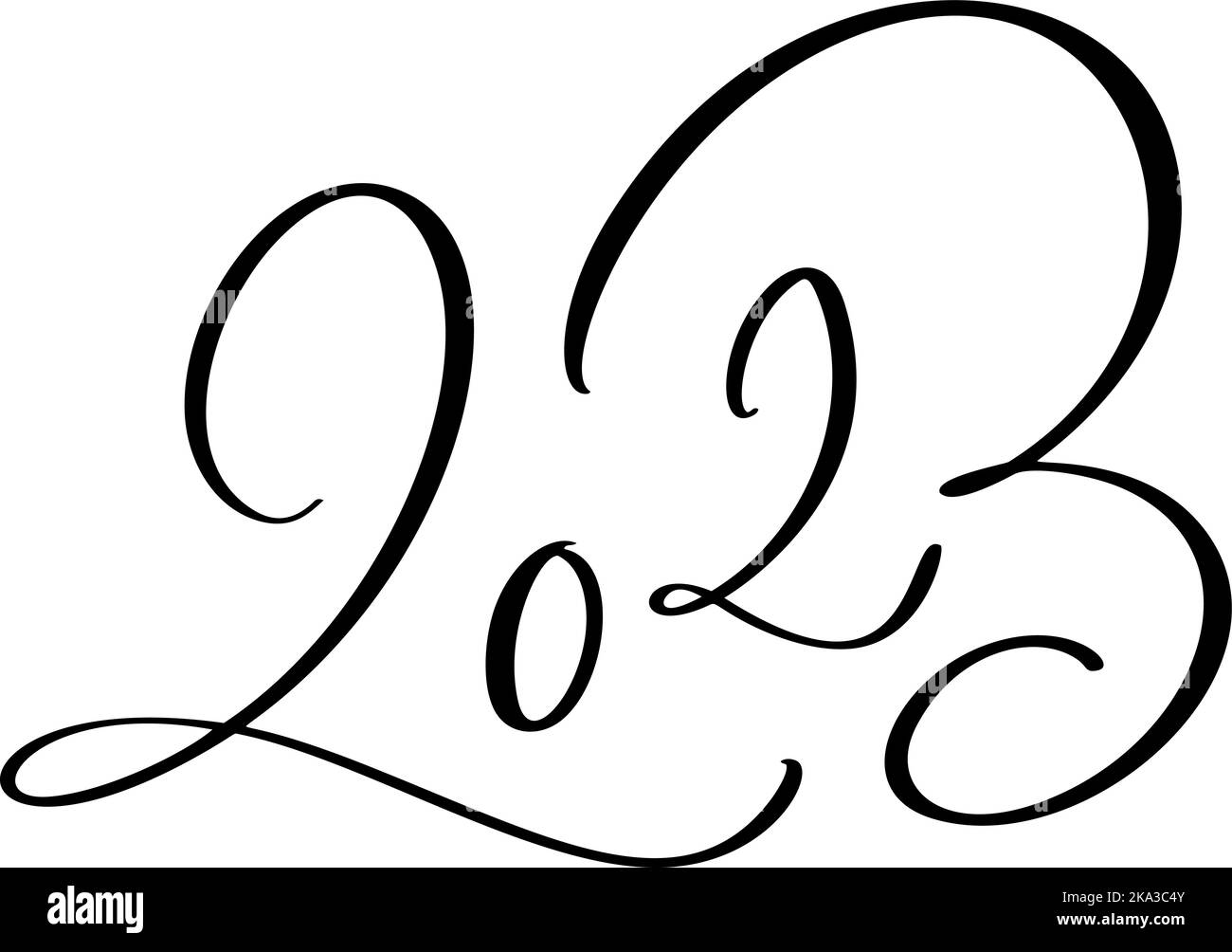 Calligraphy vintage vector lettering hand drawn black number text 2023. Happy New Year greeting