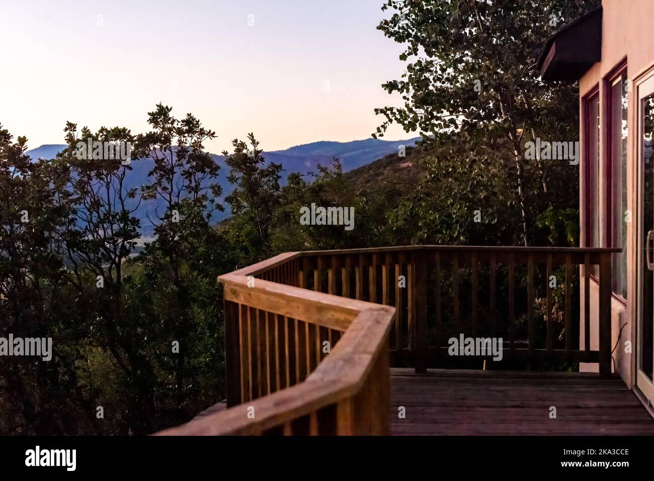Aspen, Colorado house real estate home with wooden deck railing on