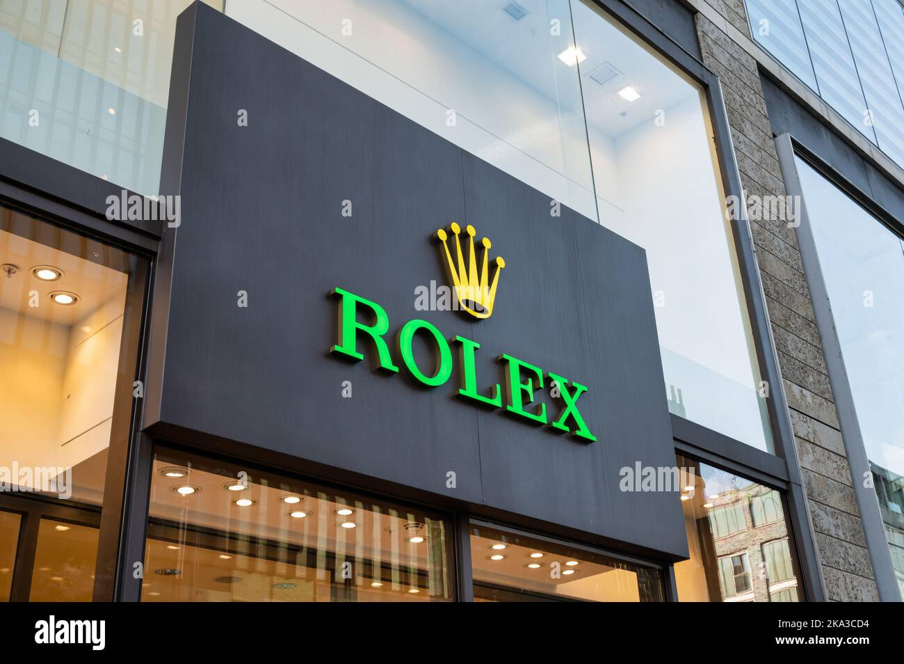 Liverpool, UK- Sept 7, 2022: The sign for the Rolex store in Liverpool England Stock Photo