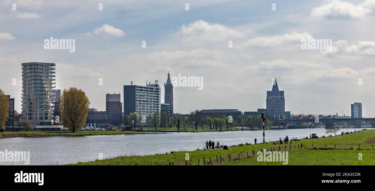 The skyline of Roermond and the river Maas in the Netherlands Stock Photo