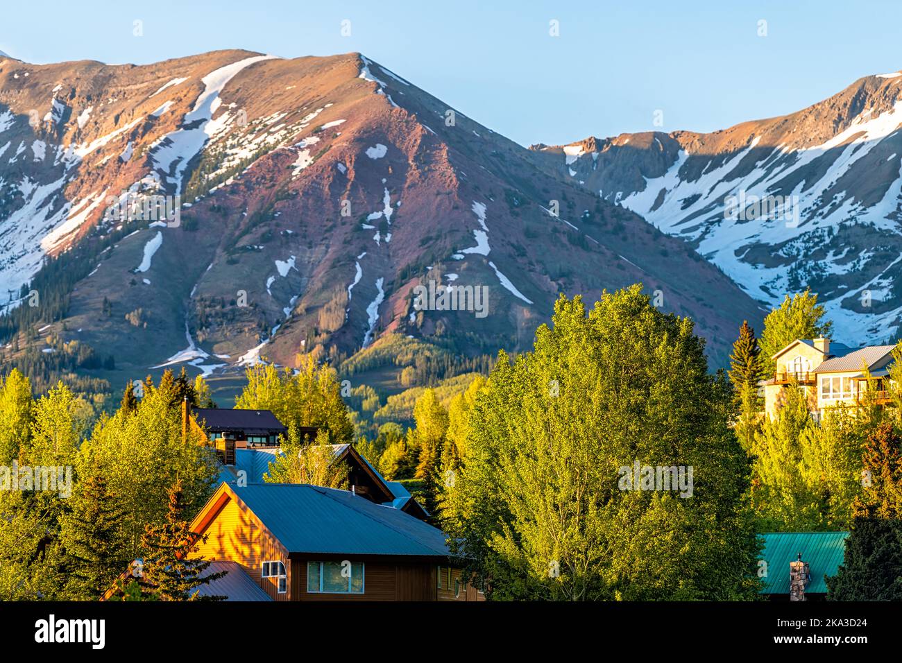 Mount Crested Butte Colorado village ski resort town with houses in