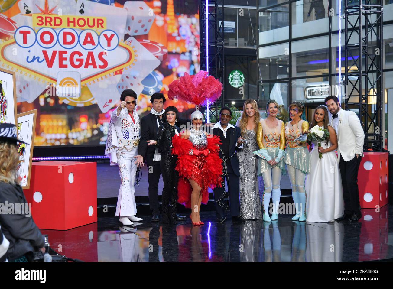 Willie Geist, Carson Daly, Dylan Dreyer, Sheinelle Jones, Al Roker, Jenna Hager Bush, Savannah Guthrie, Hoda Kotb, Kristen Welker and Peter Alexander Stock Photo