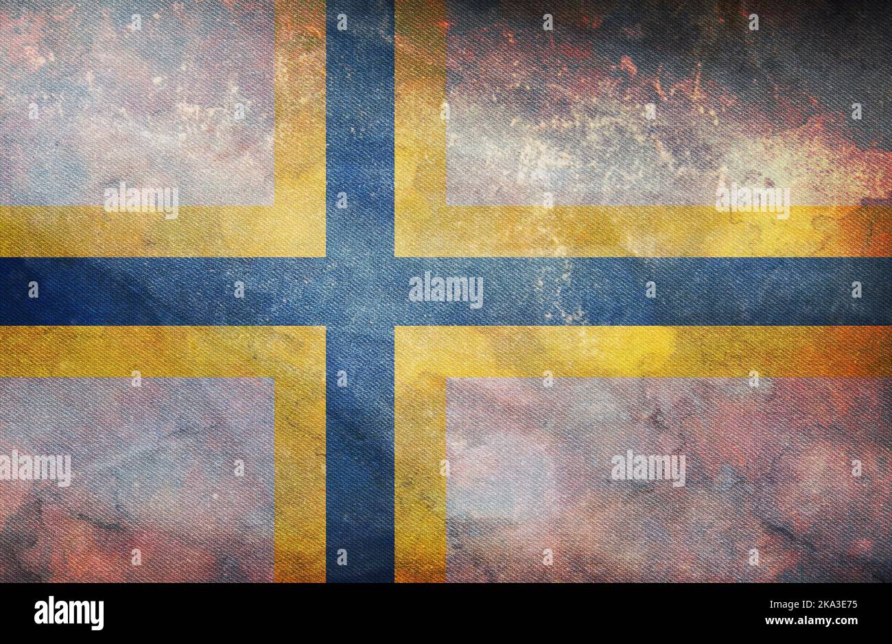 retro flag of Baltic Finns Sweden Finns with grunge texture. flag representing ethnic group or culture, regional authorities. no flagpole. Plane desig Stock Photo