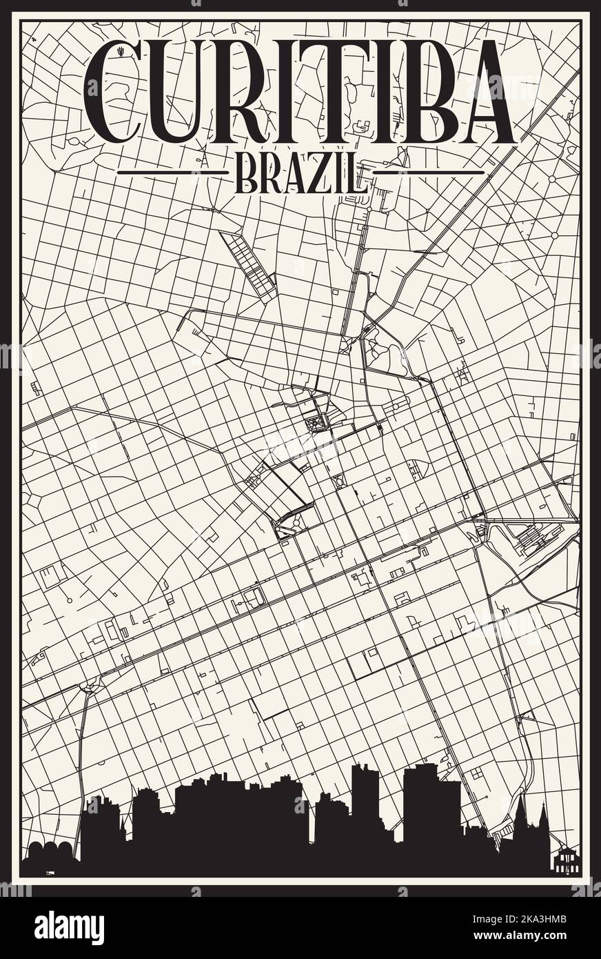 Handdrawn downtown streets network printout map of CURITIBA, BRAZIL Stock Vector Image & Art