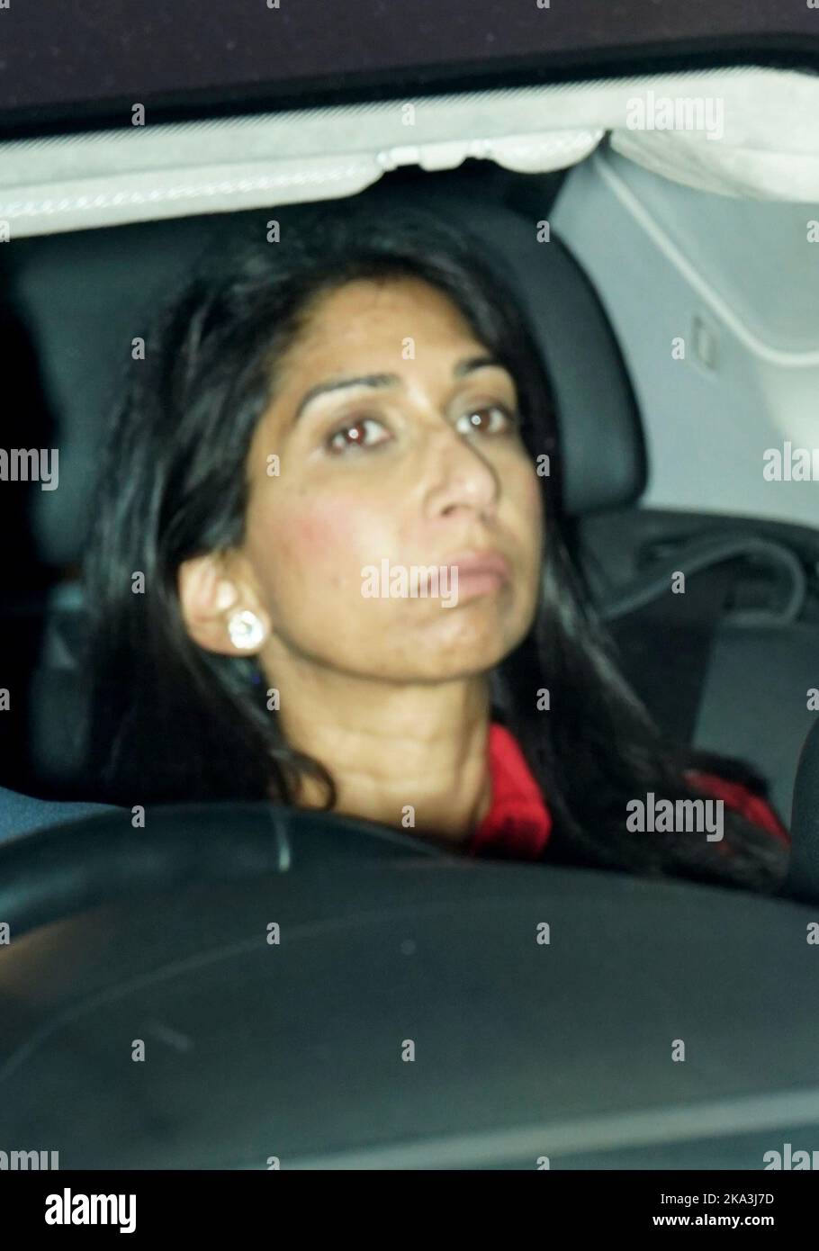Home Secretary Suella Braverman arrives at the House of Commons, London, where she is expected to be questioned about the problems with conditions at migrant holding facilities in Manston, Kent. Picture date: Monday October 31, 2022. Stock Photo