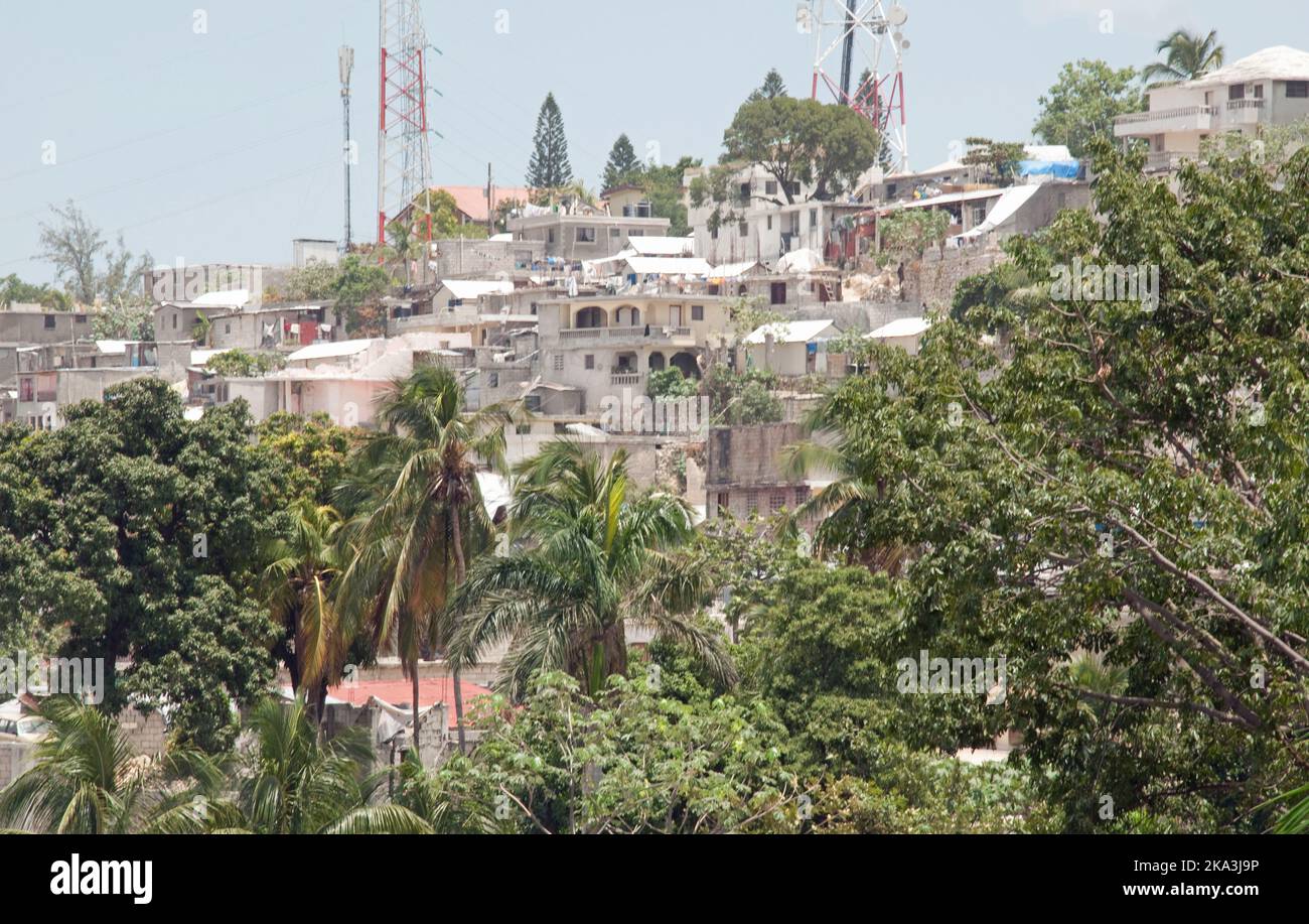 Popular district, Port-au-Prince, Haiti.  Port-au-Prince has about 2 million inhabitants, many living in poor areas, and some with no housing Stock Photo