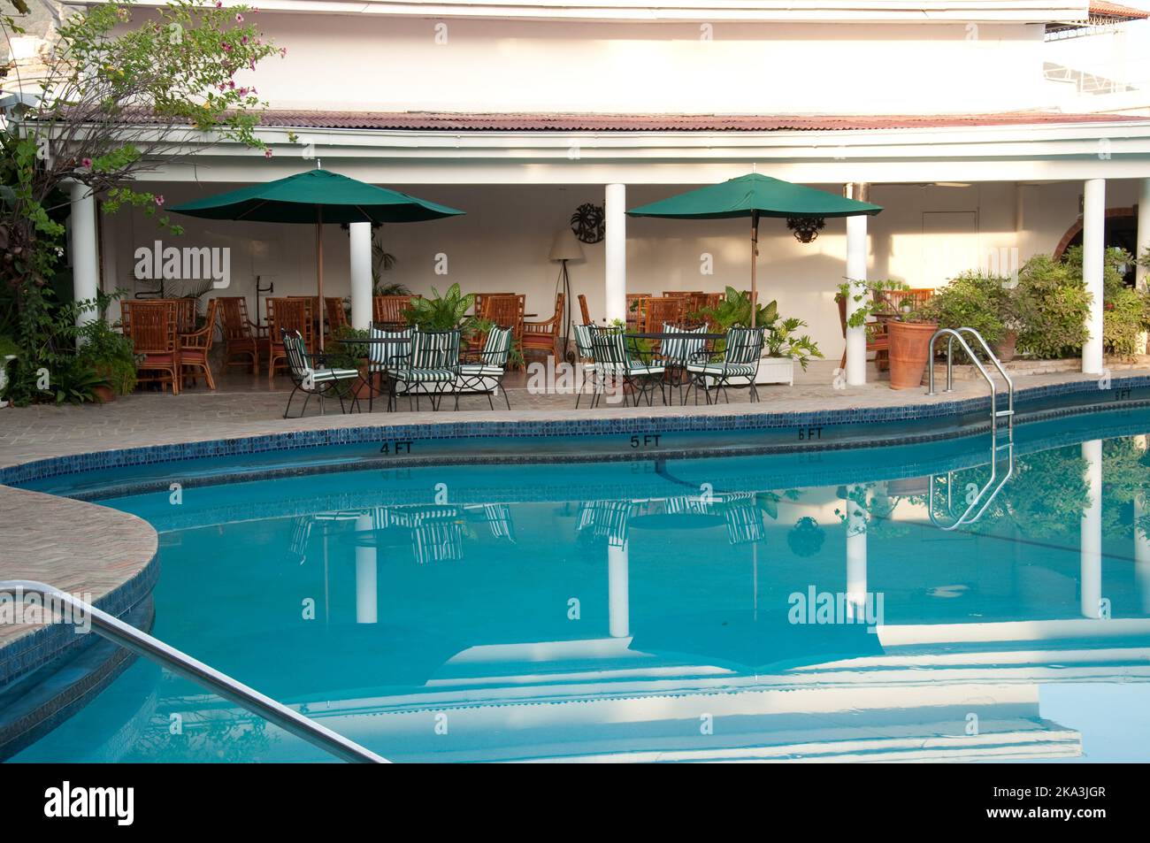 Hotel swimming pool and restaurant area, PortauPrince, Haiti. This