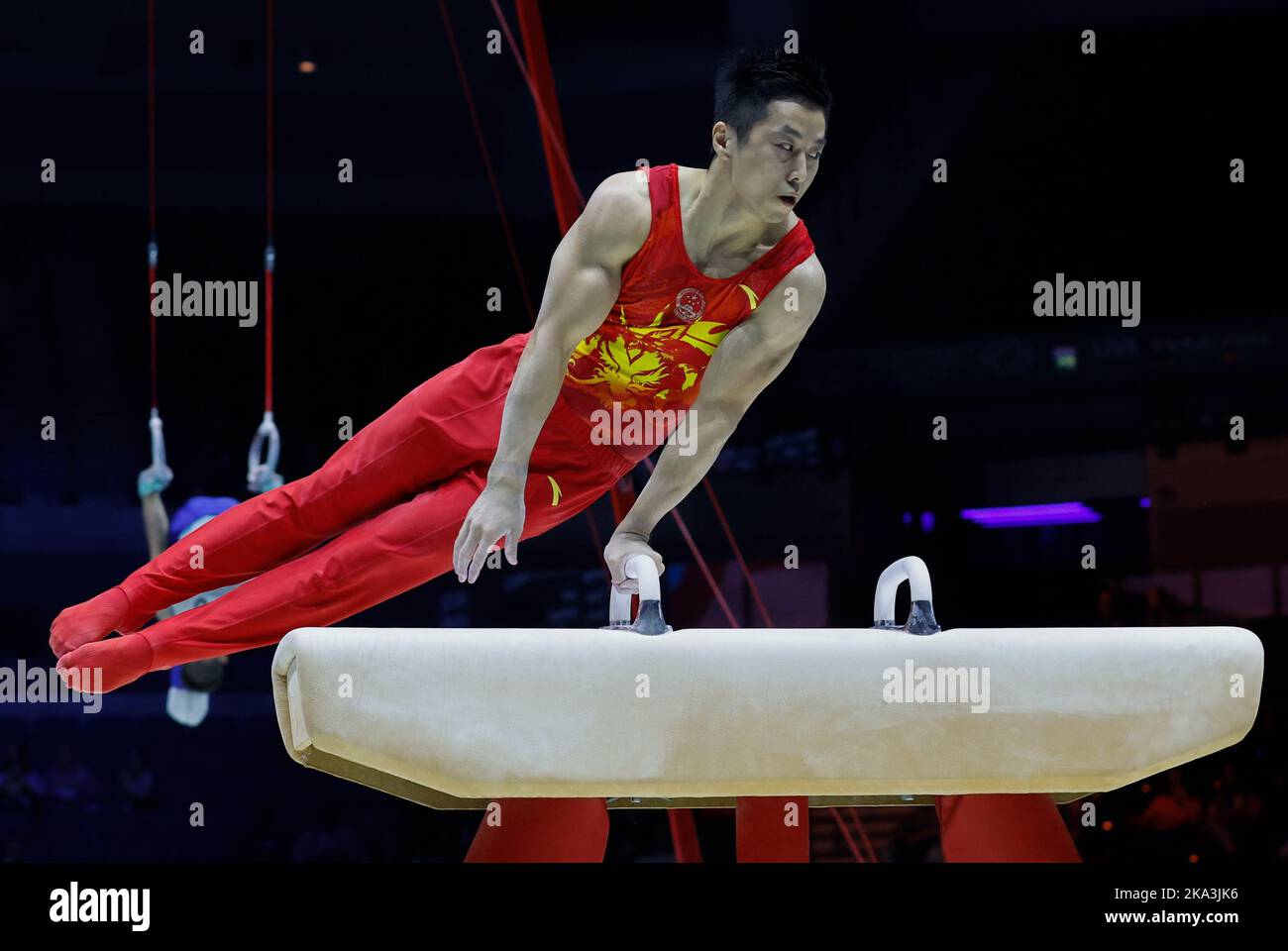 31st October 2022, M&amp;S Bank Arena, Liverpool, England; 2022 World Artistic Gymnastics Championships; Men's Qualification Pommel Horse - Hao You (CHN) Tokyo 2020 Olympic rings silver medallist Stock Photo