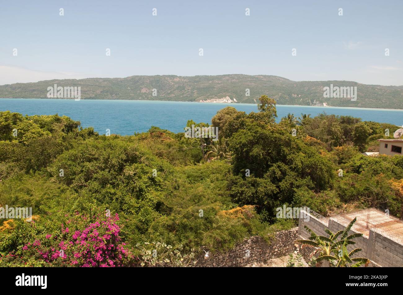View to Bay of Jacmel, Haiti.  Jacmel is a large town on the south coast of Haiti, and was one of the richest towns in the Caribbean. Stock Photo