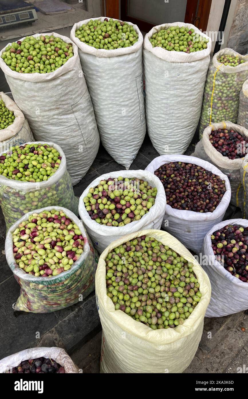 Raw green olives for sale on the food market in Turkey Stock Photo Alamy