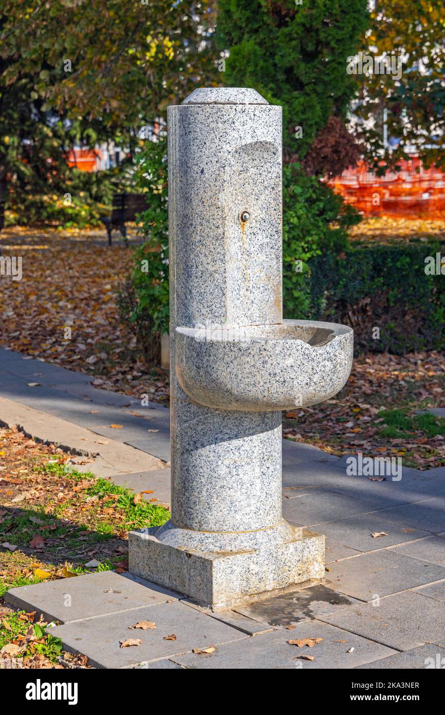 Granite Stone Drinking Water Fountain Tap With Sink City Park Stock