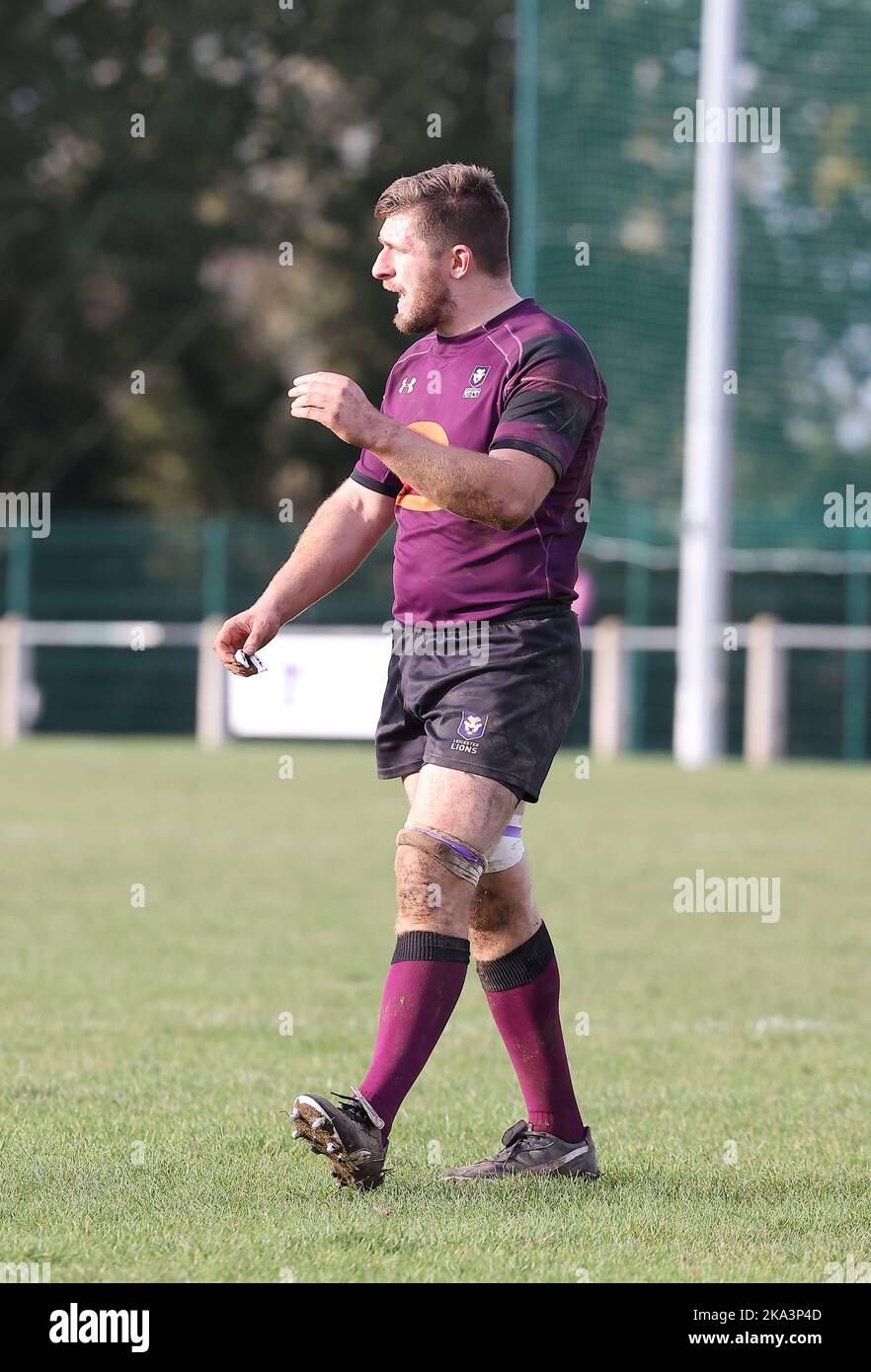 29.10.2022   Leicester, England. Rugby Union.                   Nick Cairns in action for Lions during the National League 2 West, round 8, match played between Leicester Lions and Clifton rfc at Westleigh Park, Blaby, Leicester.  © Phil Hutchinson Stock Photo