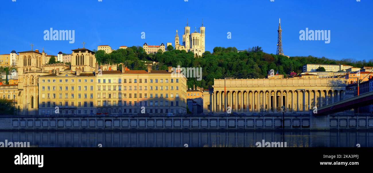 Famous view of Lyon with Saone river, France. Stock Photo