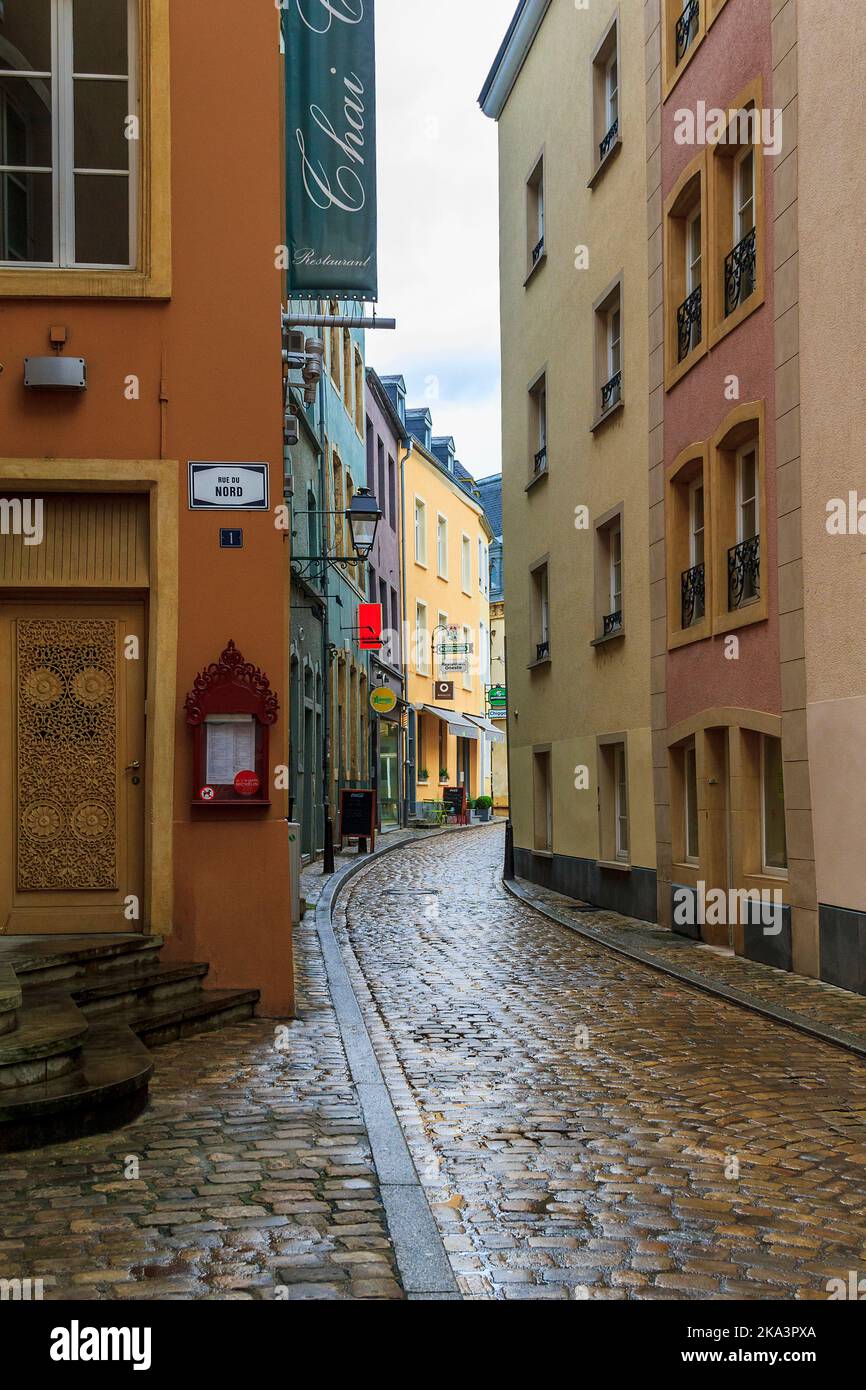 LUXEMBOURG, LUXEMBOURG - MAY 15, 2013: This is one of the typical small alleys of the city. Stock Photo