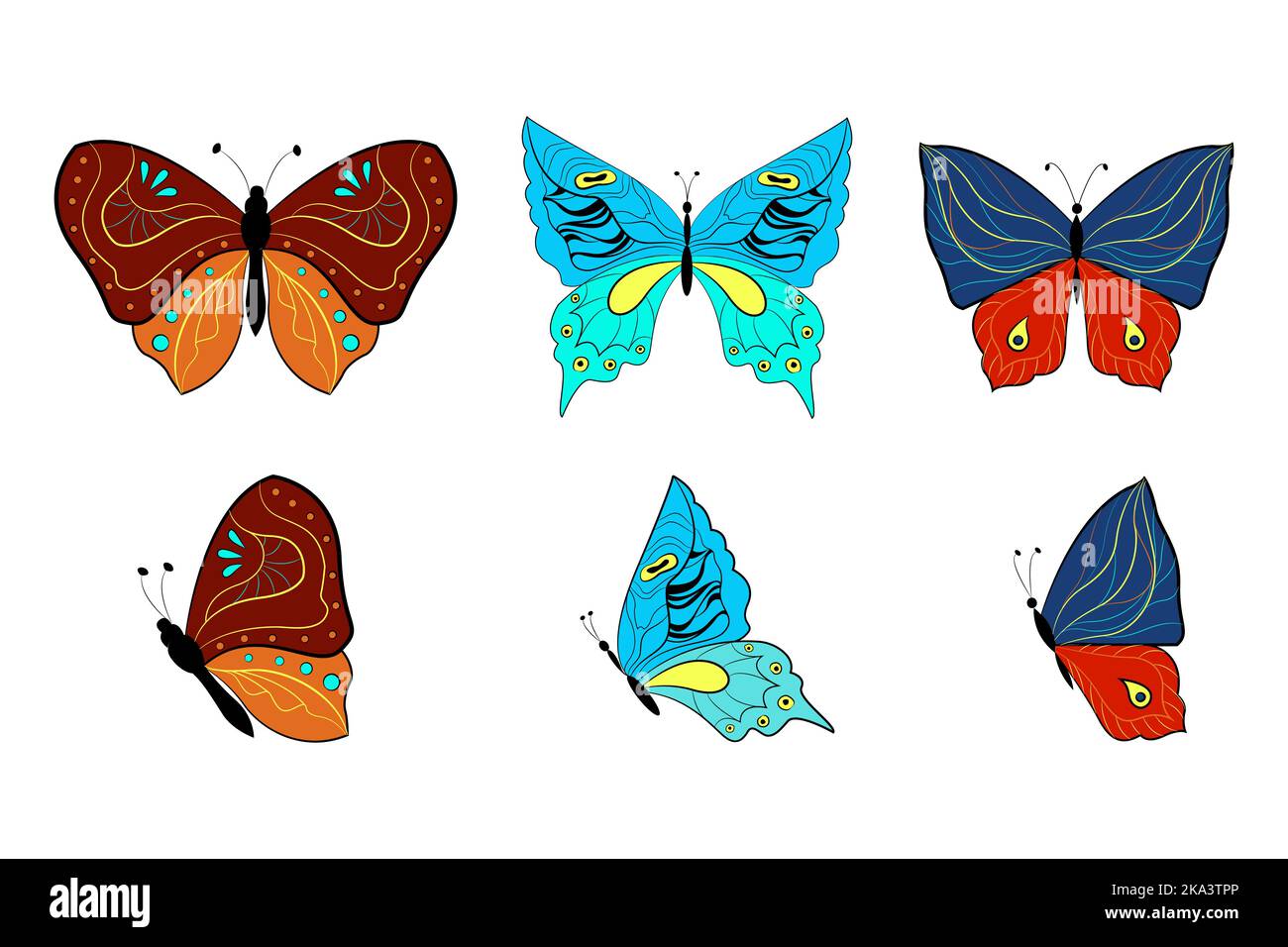 Set of colored butterflies, summer insects. Vector illustration. Flat style Stock Vector