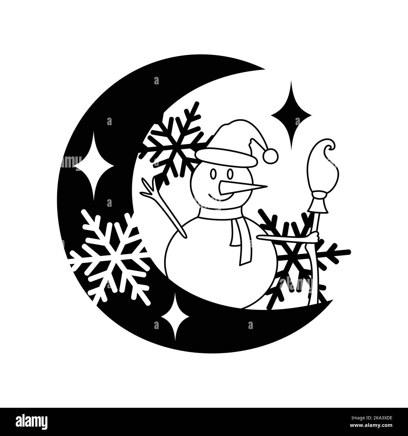 Christmas elements with a moon in a linear style.  Stock Vector