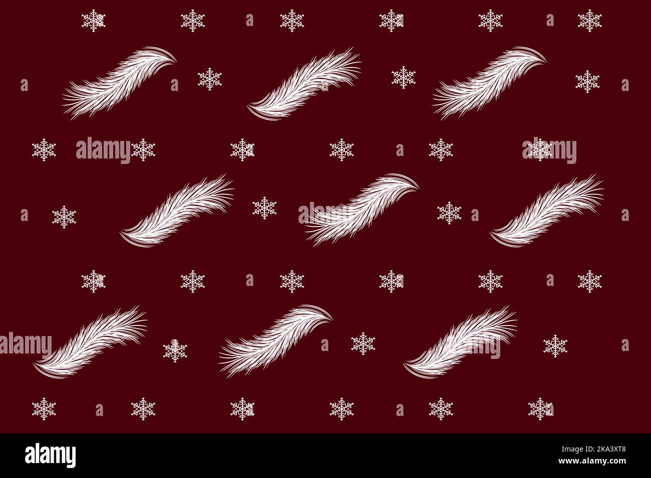 Christmas pattern on a dark red background with fir branches and snowflakes. Vector image. Package design. Stock Vector
