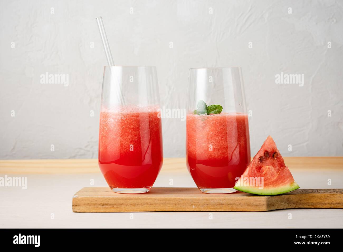 Two glasses of refreshing watermelon Agua fresca drink. Stock Photo