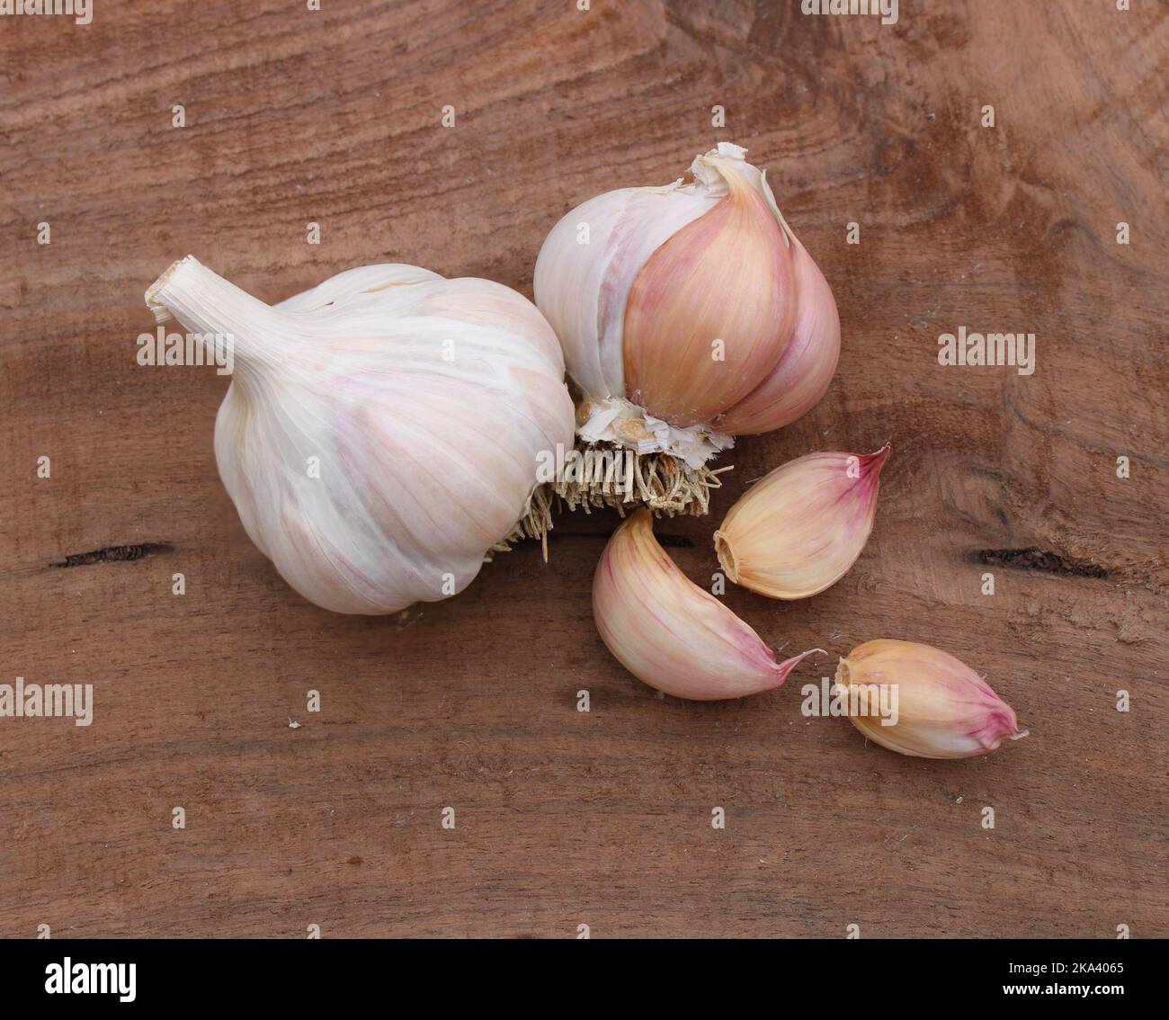 Various Pieces of Spanish Roja Garlic Stock Photo
