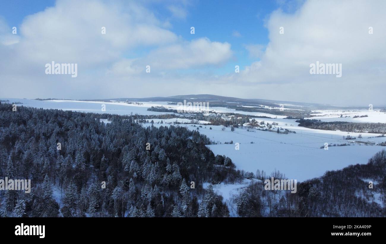 An aerial view of snowy forest Stock Photo - Alamy