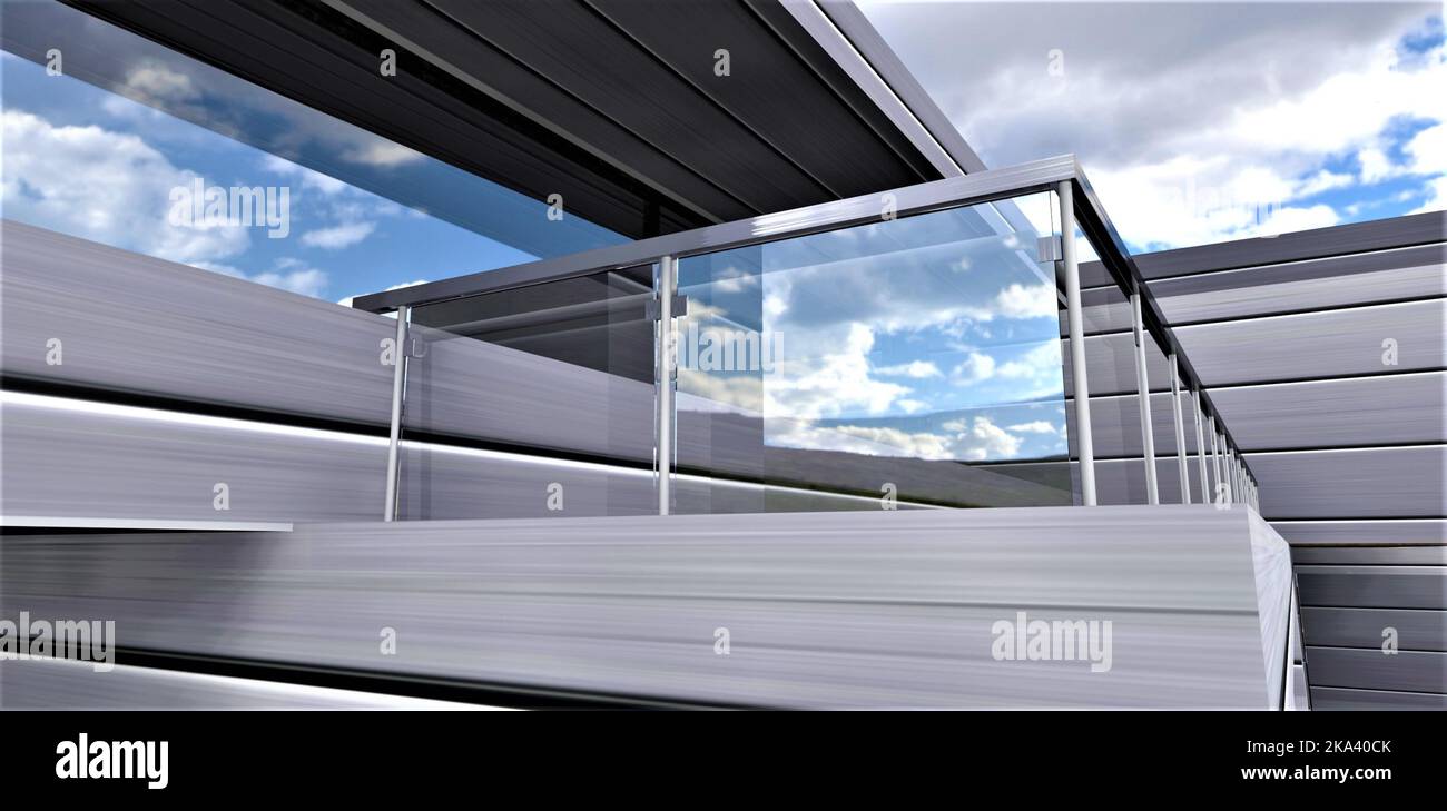 Stylish modern balcony of an advanced private house finished with ...
