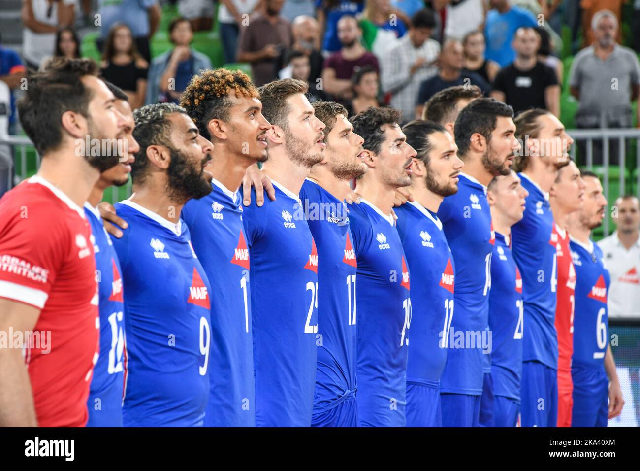 France national volleyball team during the national anthem . Volleyball World Championship 2022. Quarter Finals. Stock Photo